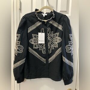 &merci Black Embroidered Button-Front Women’s Top
